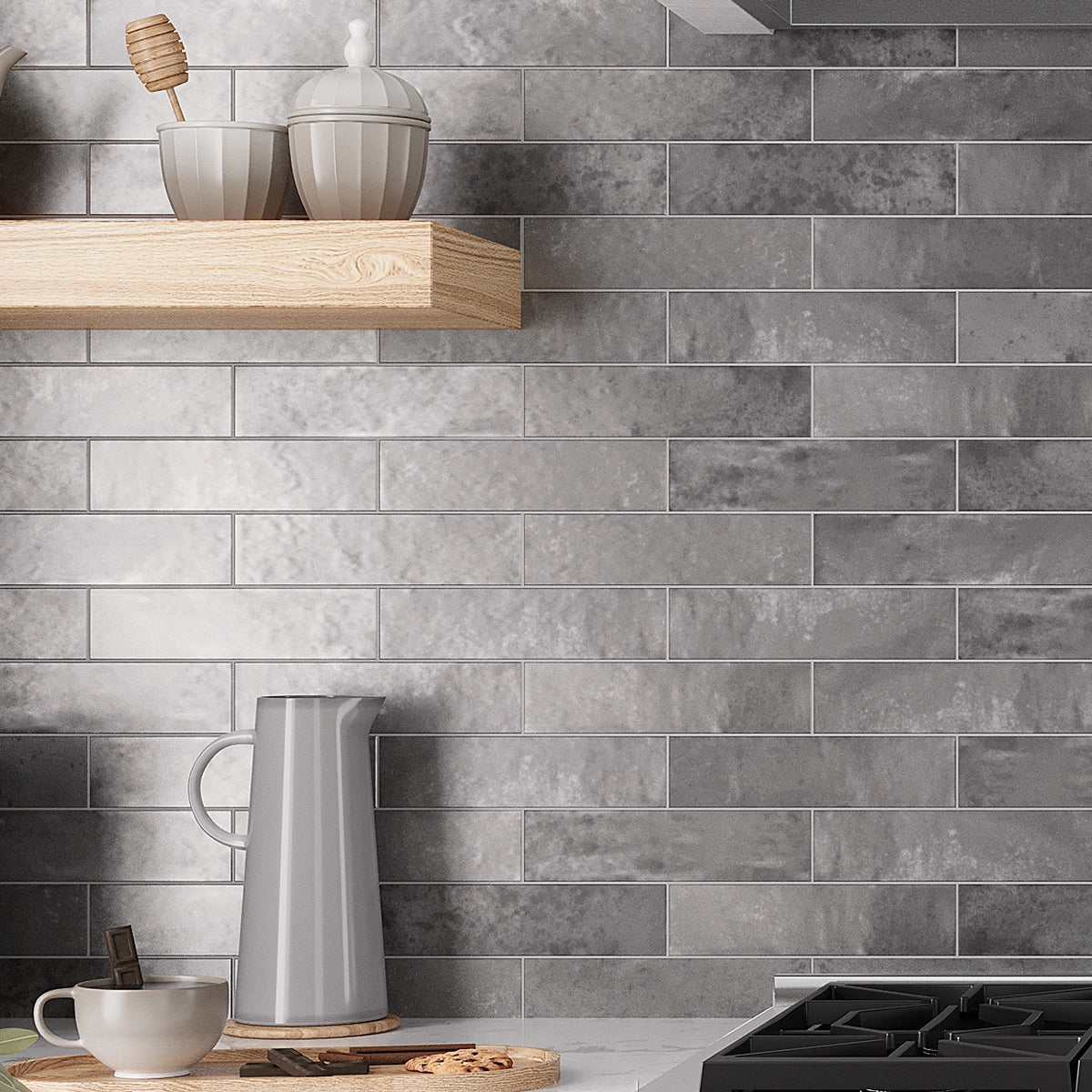 Molten Pewter Brick Ceramic Subway Tile on Sale