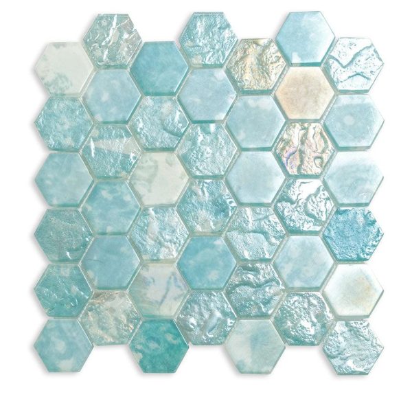 Coastal Dreams Hexagon Glass Mosaic Tile Sample on Sale
