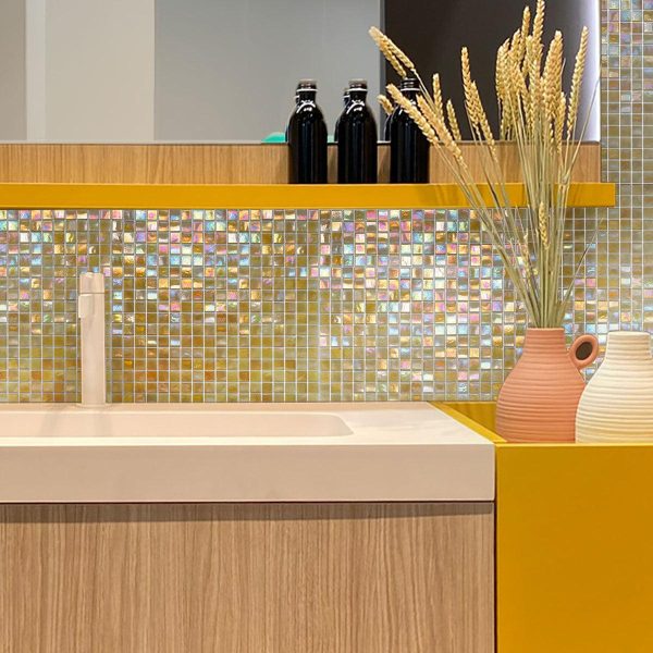 Amber Pearlescent Squares Glass Tile Sample For Discount - Image 2