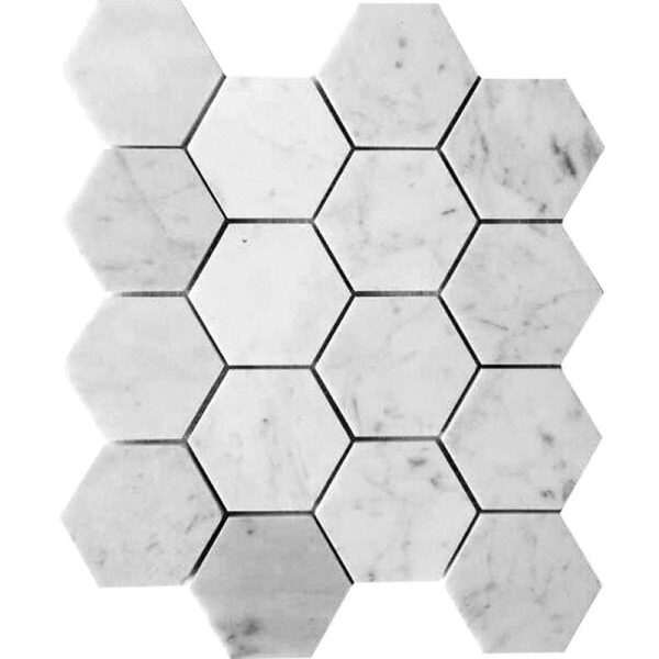 3 Inch White Carrara Hexagon Polished Marble Mosaic Tile Sample Online now