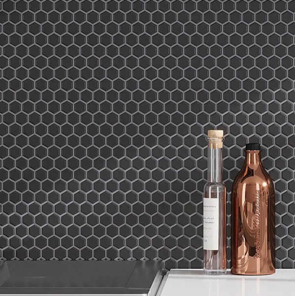 1   Black Matte Hexagon Porcelain Mosaic For Sale