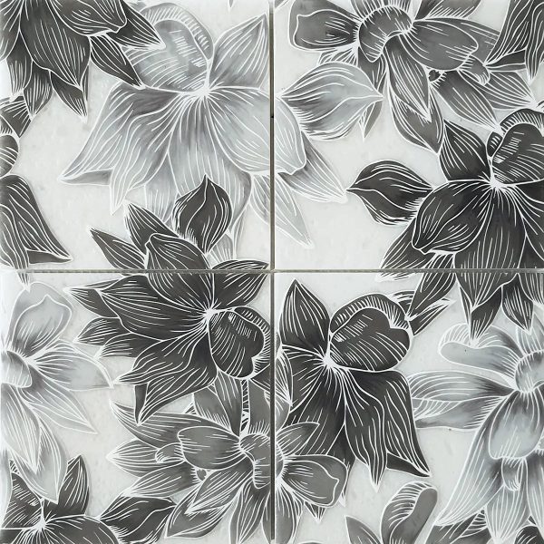Bluma Floral Gray Etched Marble Mosaic For Discount - Image 2