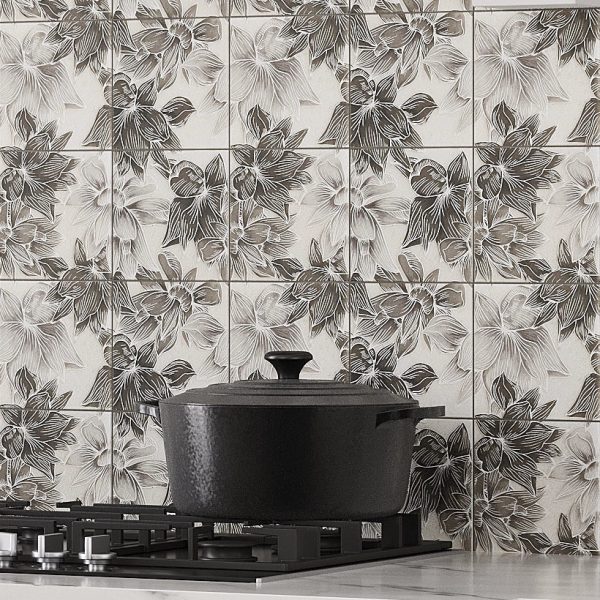 Bluma Floral Gray Etched Marble Mosaic For Discount