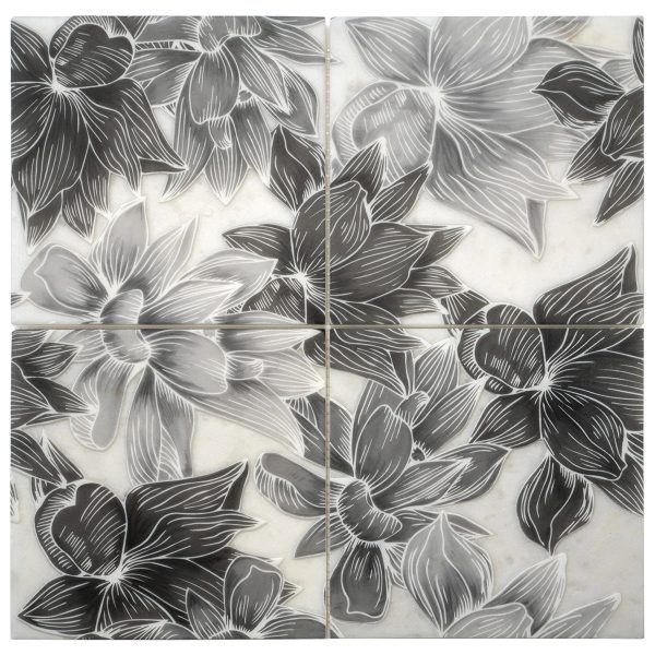 Bluma Floral Gray Etched Marble Mosaic For Discount - Image 5