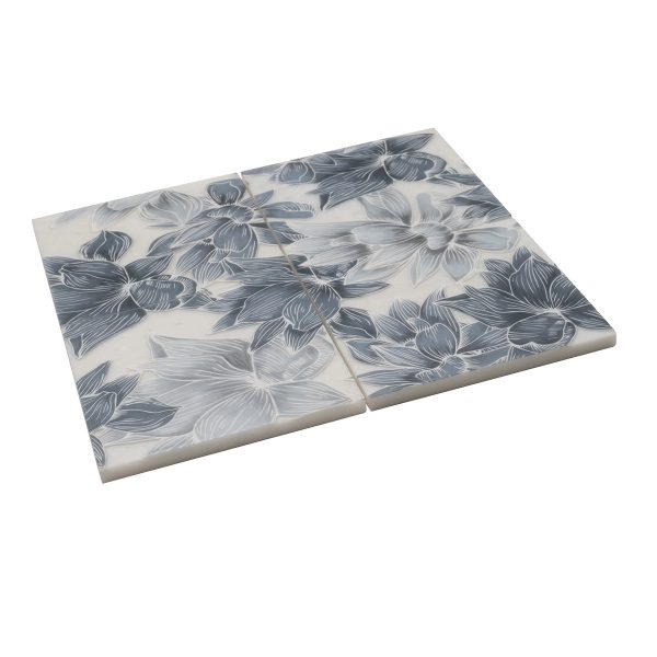Bluma Floral Blue Etched Marble Mosaic For Cheap - Image 4